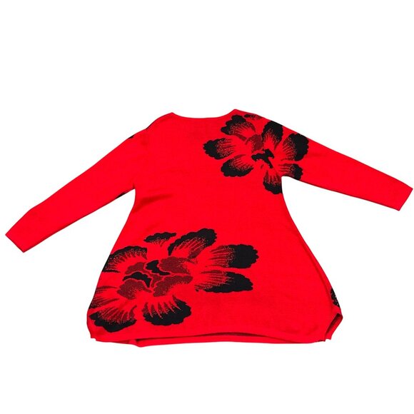 CCC Spring Pullover Stretch Loose Red Black Floral Sweater Dress Rhinestones LGE - Picture 6 of 8